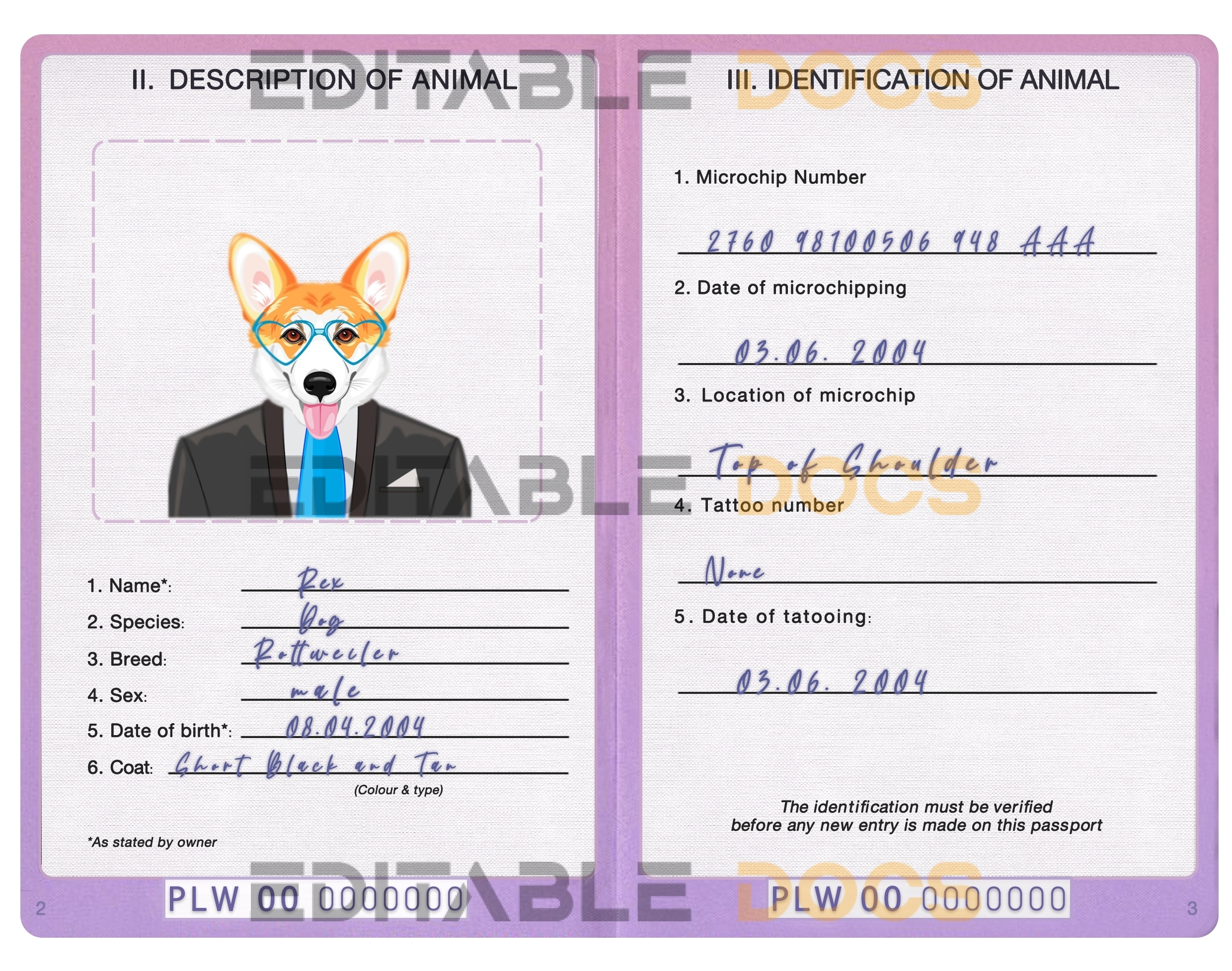 Palau dog Fake PSD Passport | Instant Download