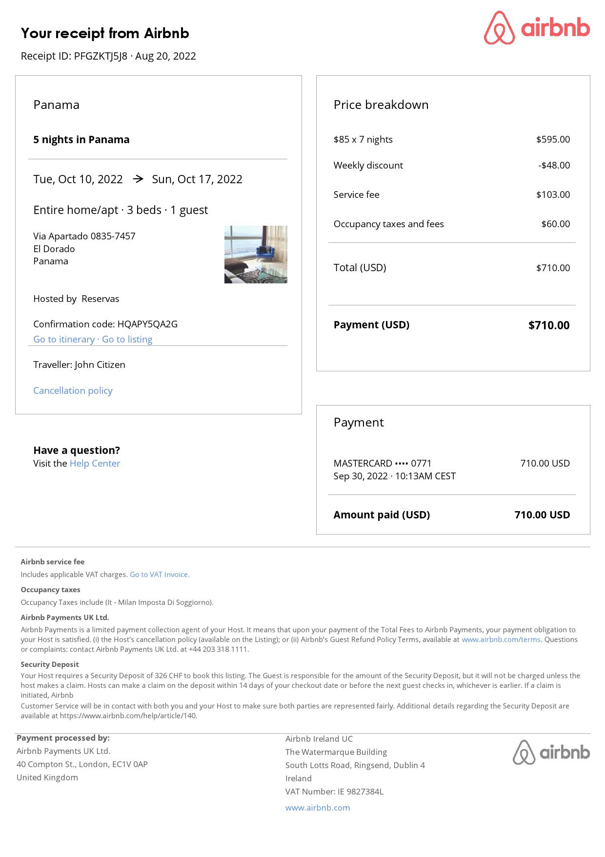 Editable Panama Hotel Booking Form Template | Fillable PDF