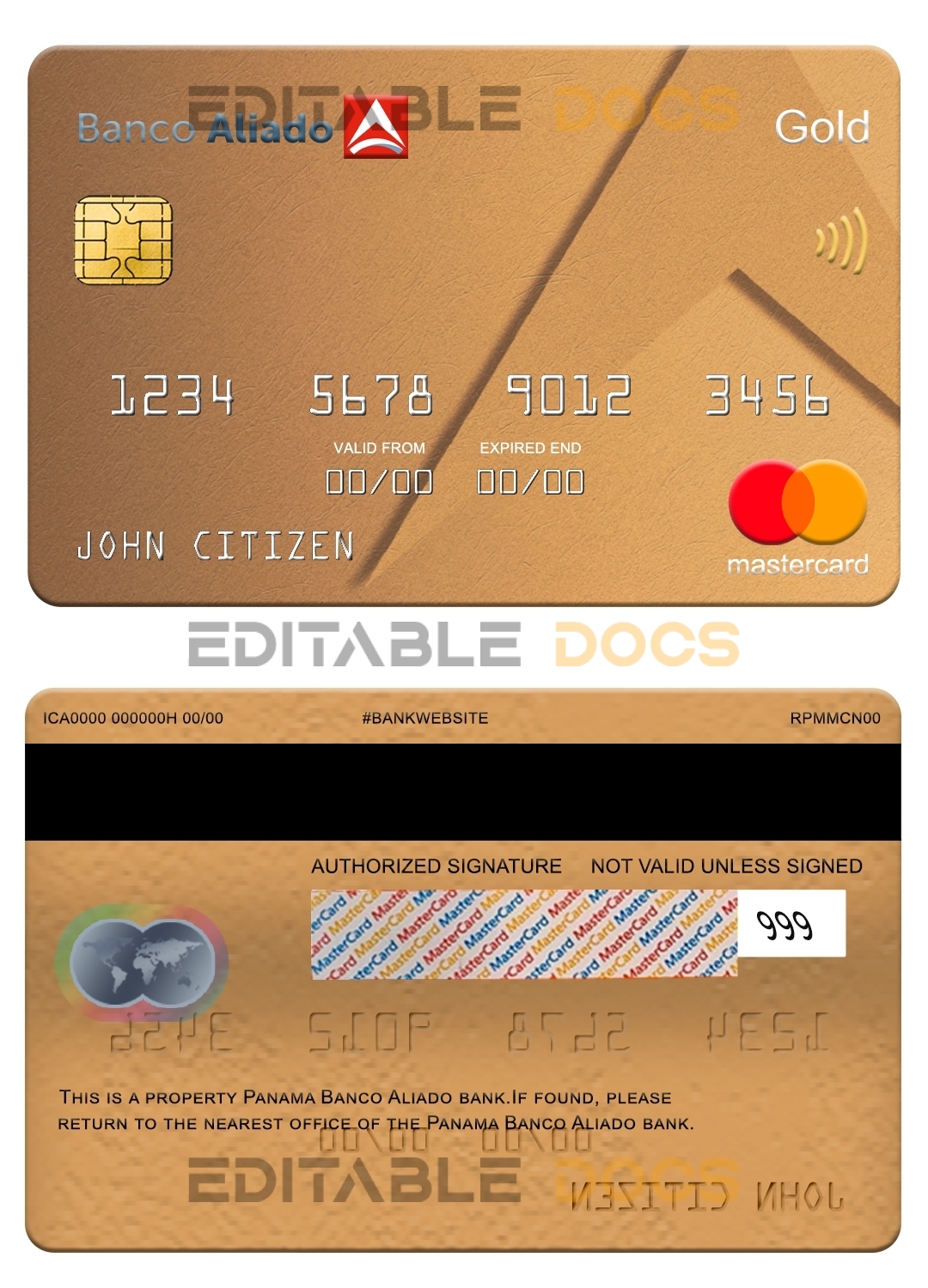 Fillable Panama Banco Aliado bank mastercard gold Templates | Layer-Based PSD