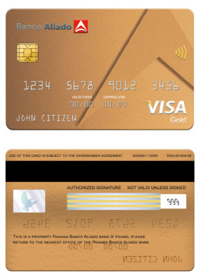 Editable Panama Banco Aliado bank visa gold card Templates in PSD Format