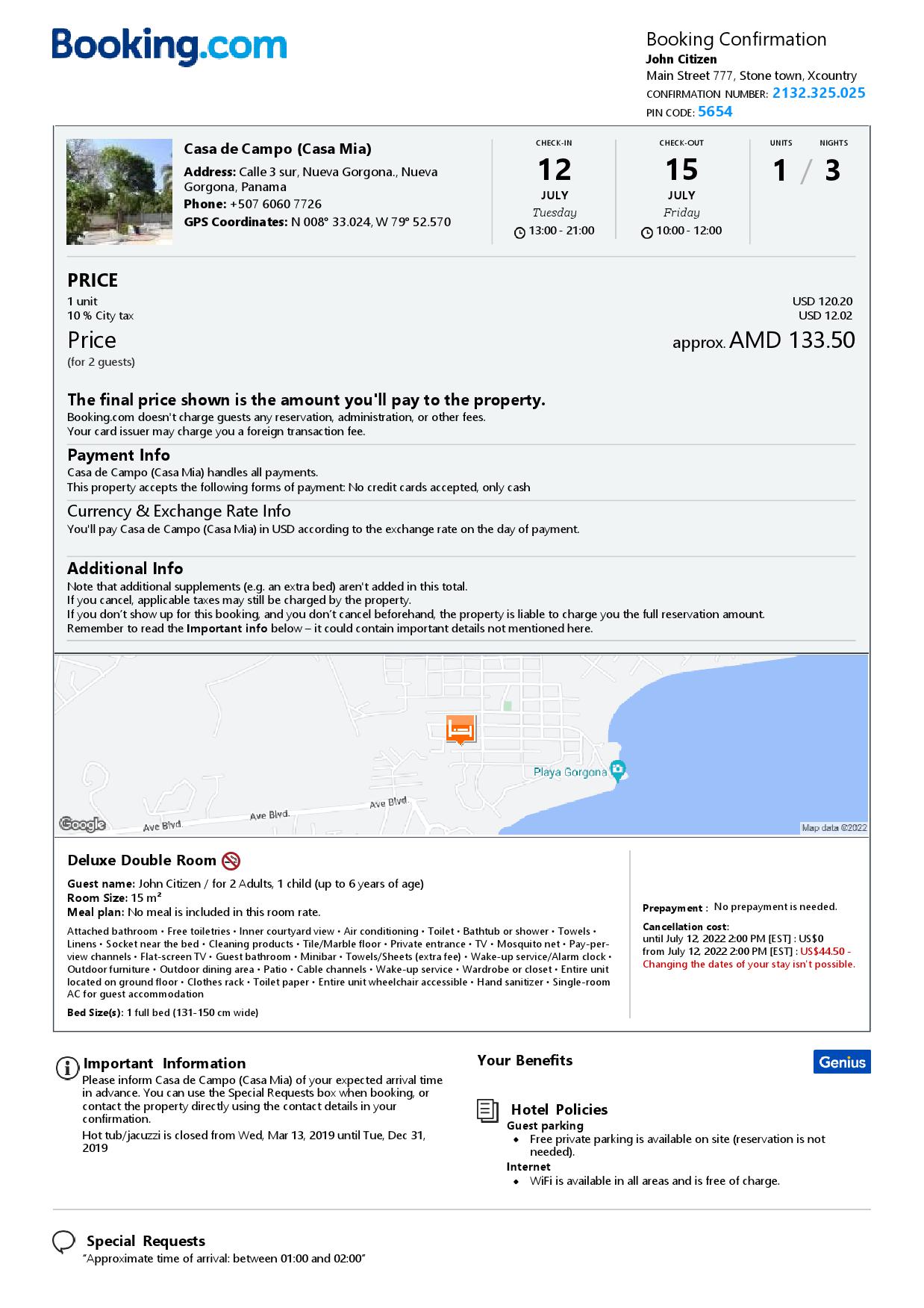 Editable Panama Hotel Booking Form Template | Fillable PDF