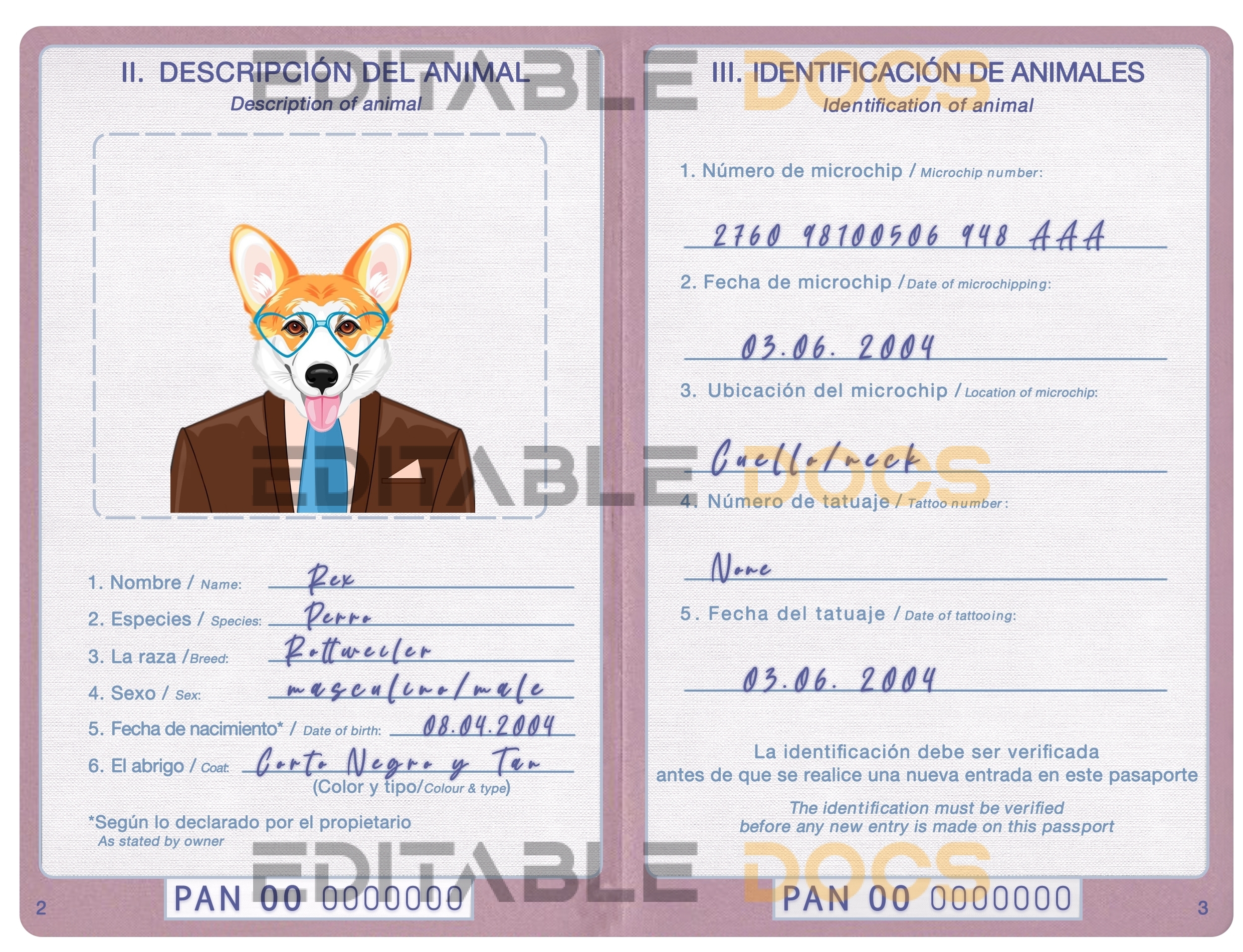 Panama dog Fake PSD Passport | Instant Download