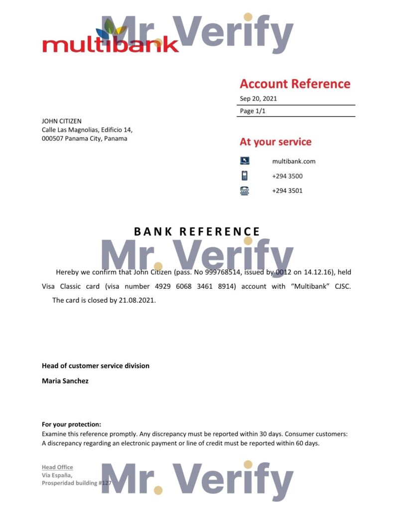 Download Panama Multibank Bank Reference Letter Templates Editable Word