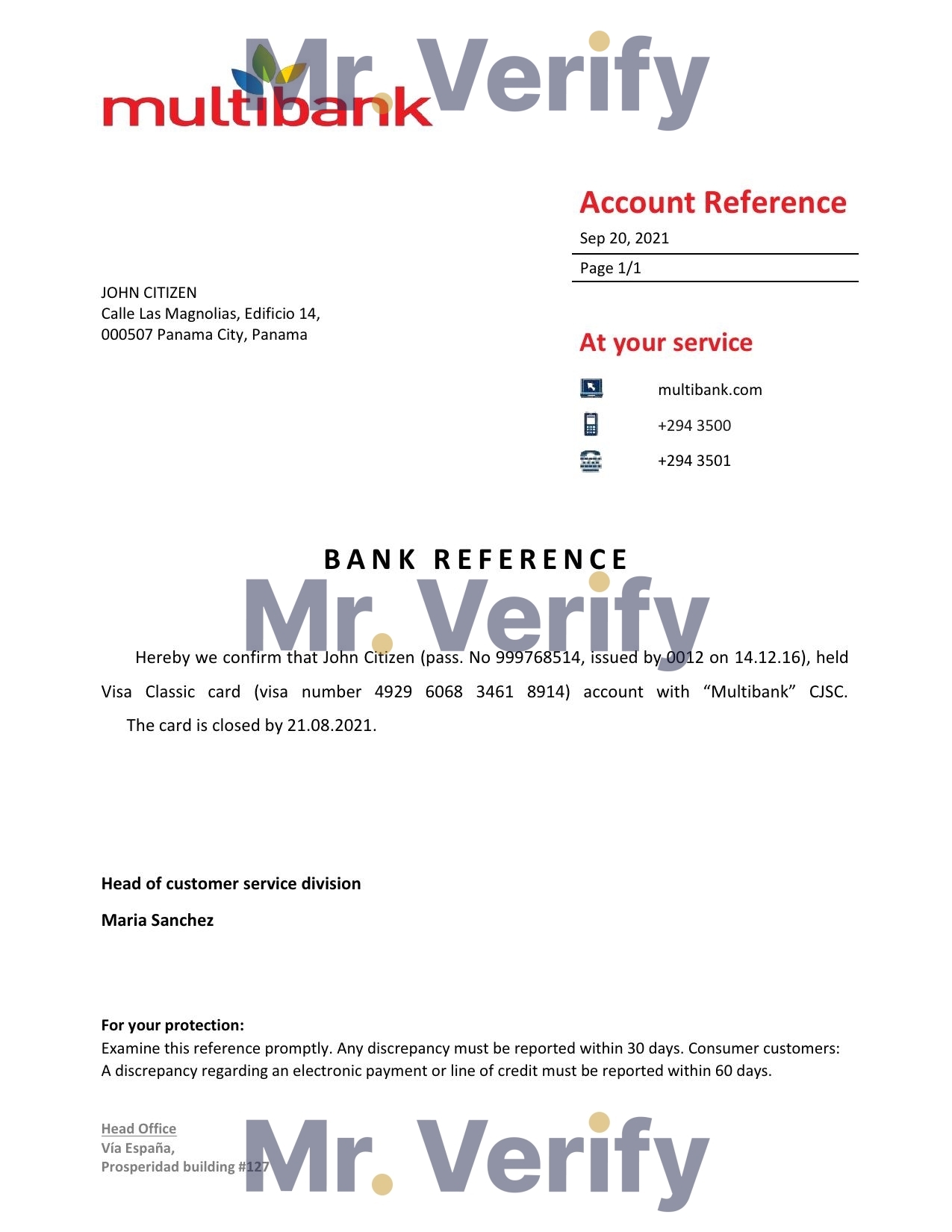 Download Panama Multibank Bank Reference Letter Templates | Editable Word