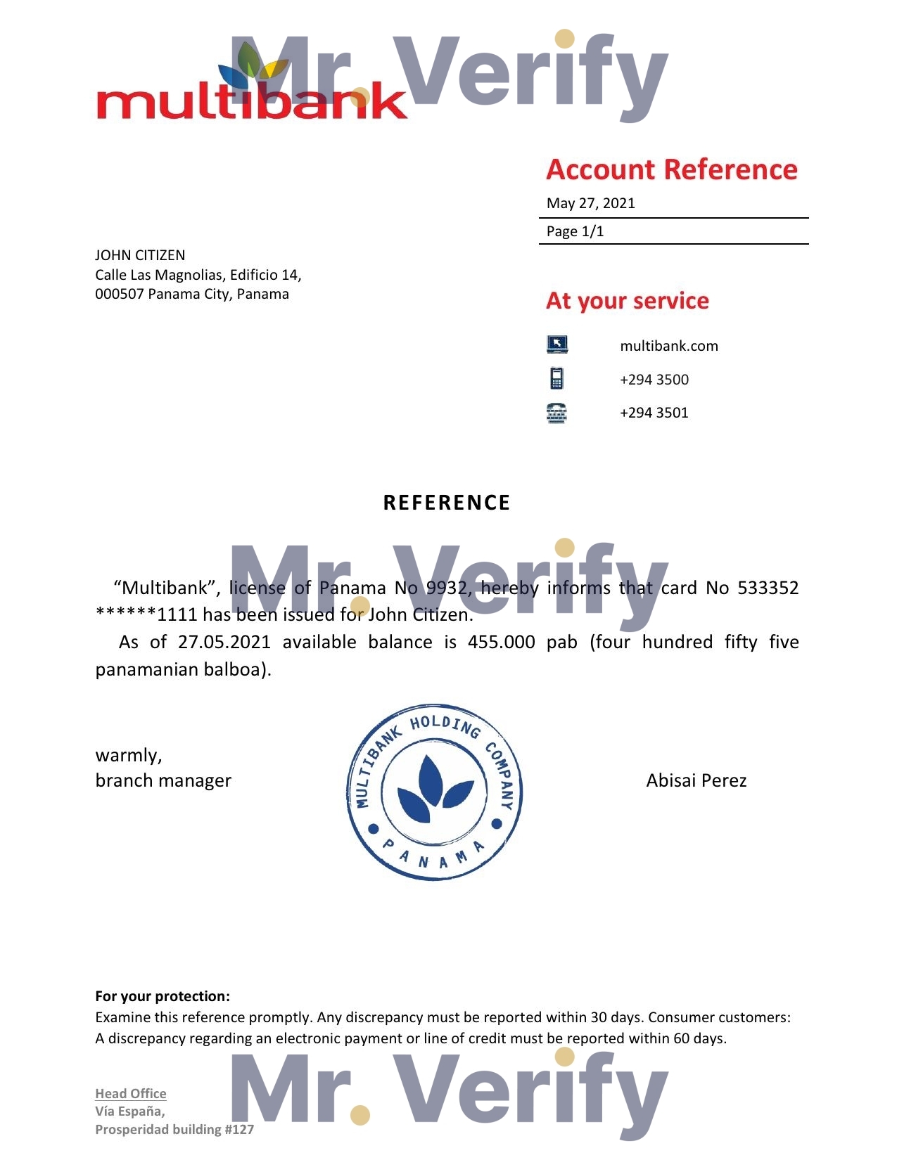 Download Panama Multibank Bank Reference Letter Templates | Editable Word