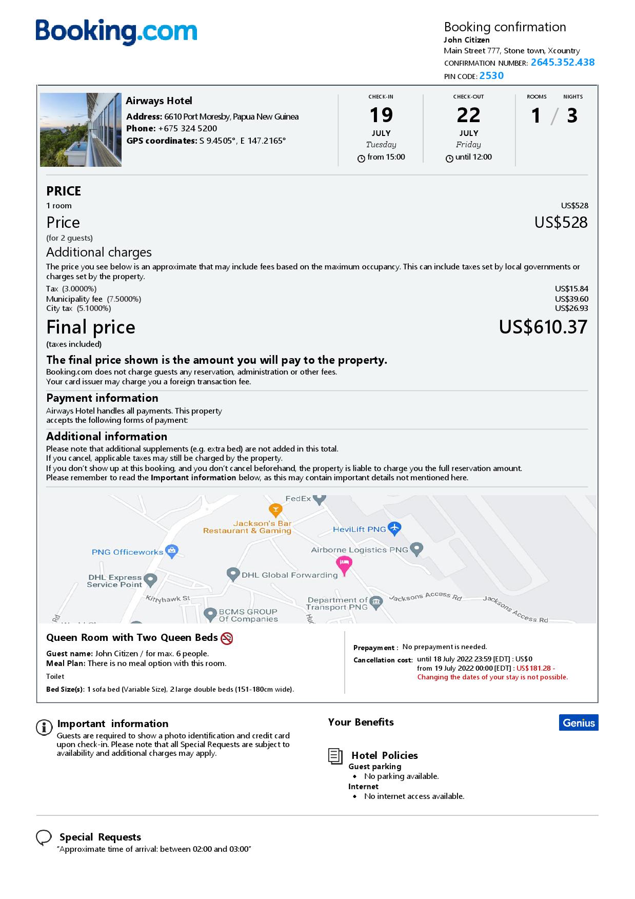 Editable Papua New Guinea Hotel Booking Form Template | Fillable PDF