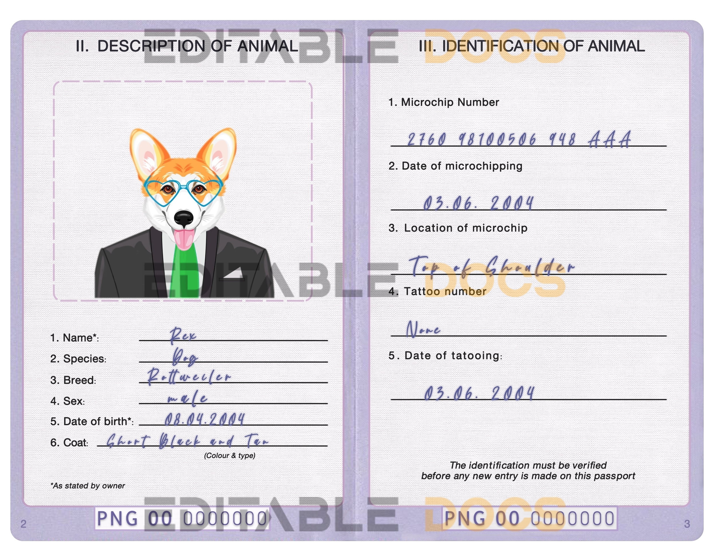 Papua New Guinea dog Fake PSD Passport | Instant Download