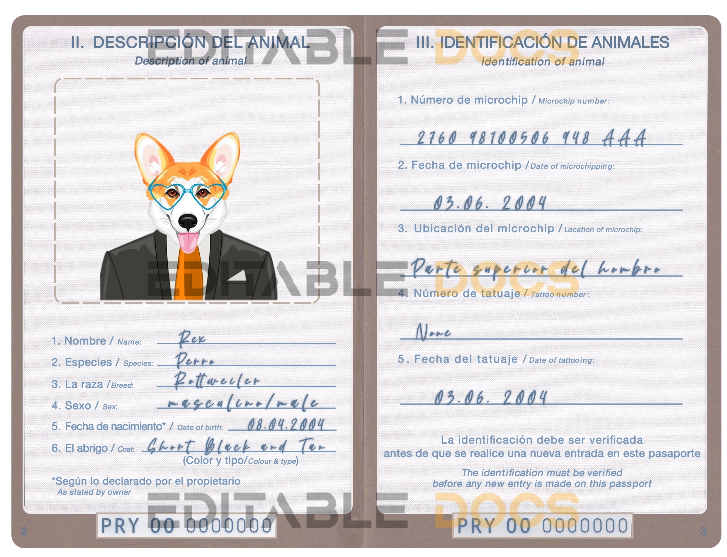 Paraguay dog Fake PSD Passport | Instant Download