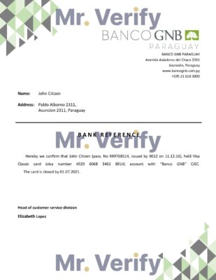 Download Paraguay Banco GNB Bank Reference Letter Templates Editable Word