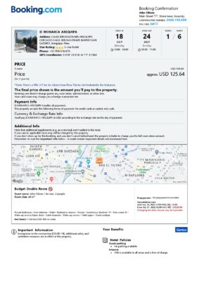 Editable Peru Hotel Booking Form Template | Fillable PDF