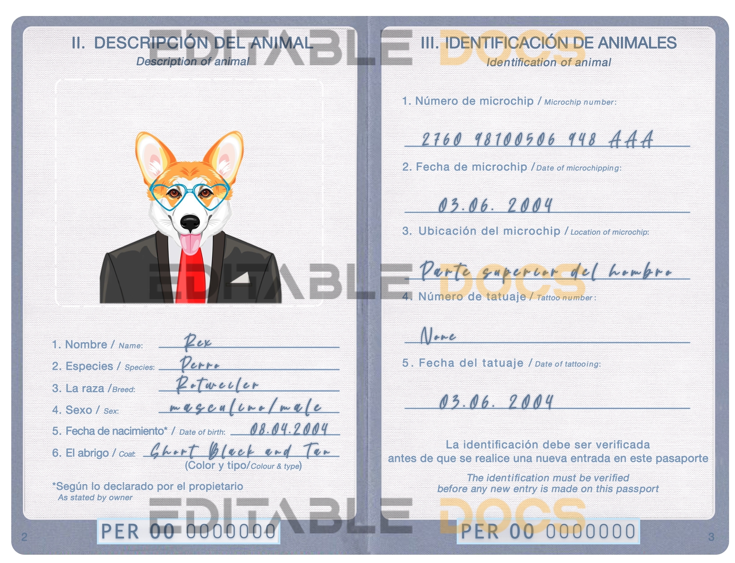 Peru dog Fake PSD Passport | Instant Download