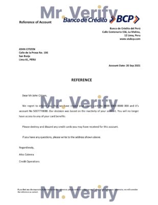 Download Peru Banco de Credito Bank Reference Letter Templates | Editable Word