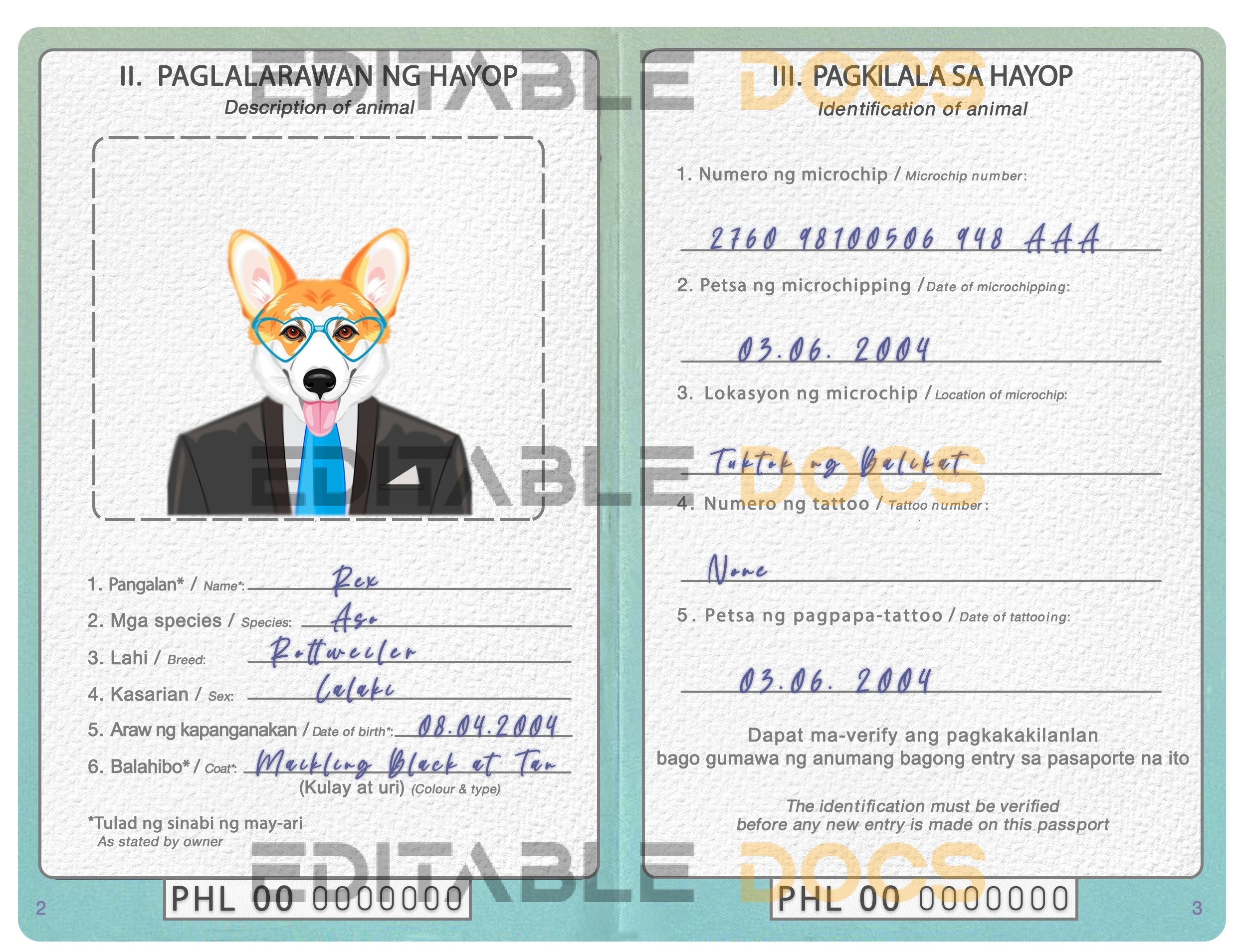 Philippines dog Fake PSD Passport | Instant Download
