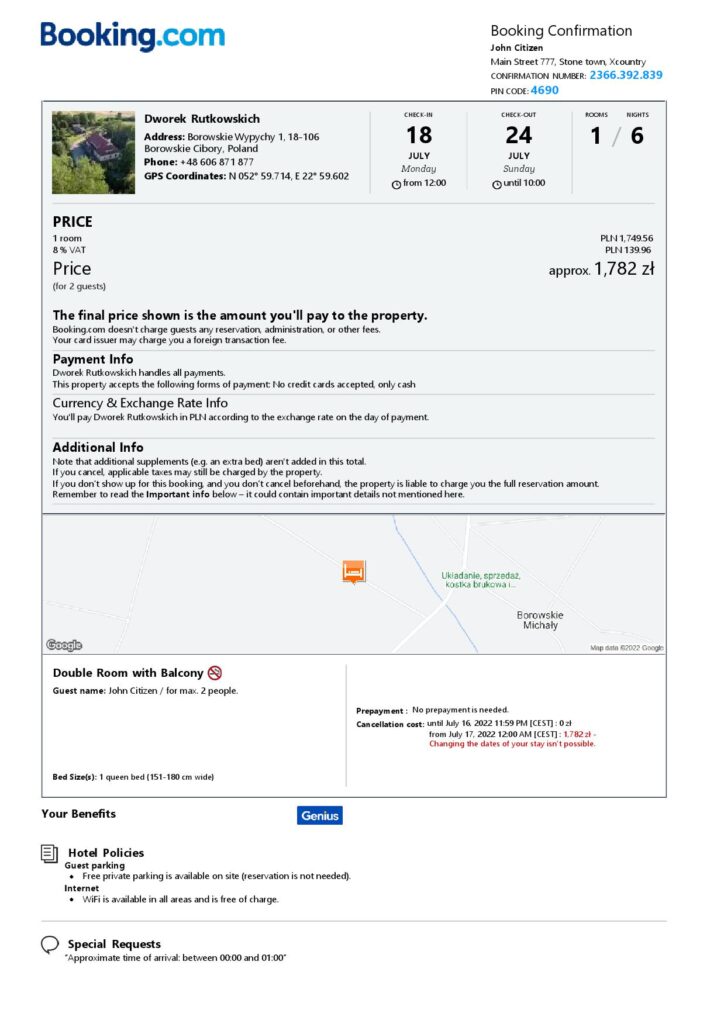 Editable Poland Hotel Booking Form Template | Fillable PDF