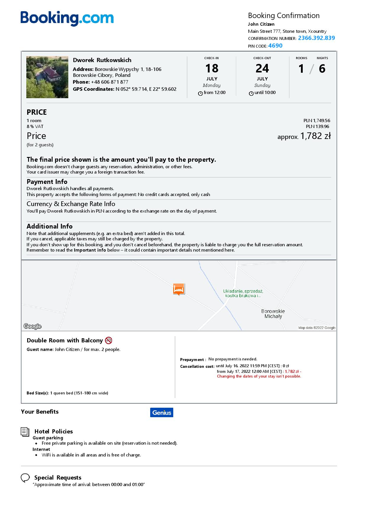 Editable Poland Hotel Booking Form Template | Fillable PDF