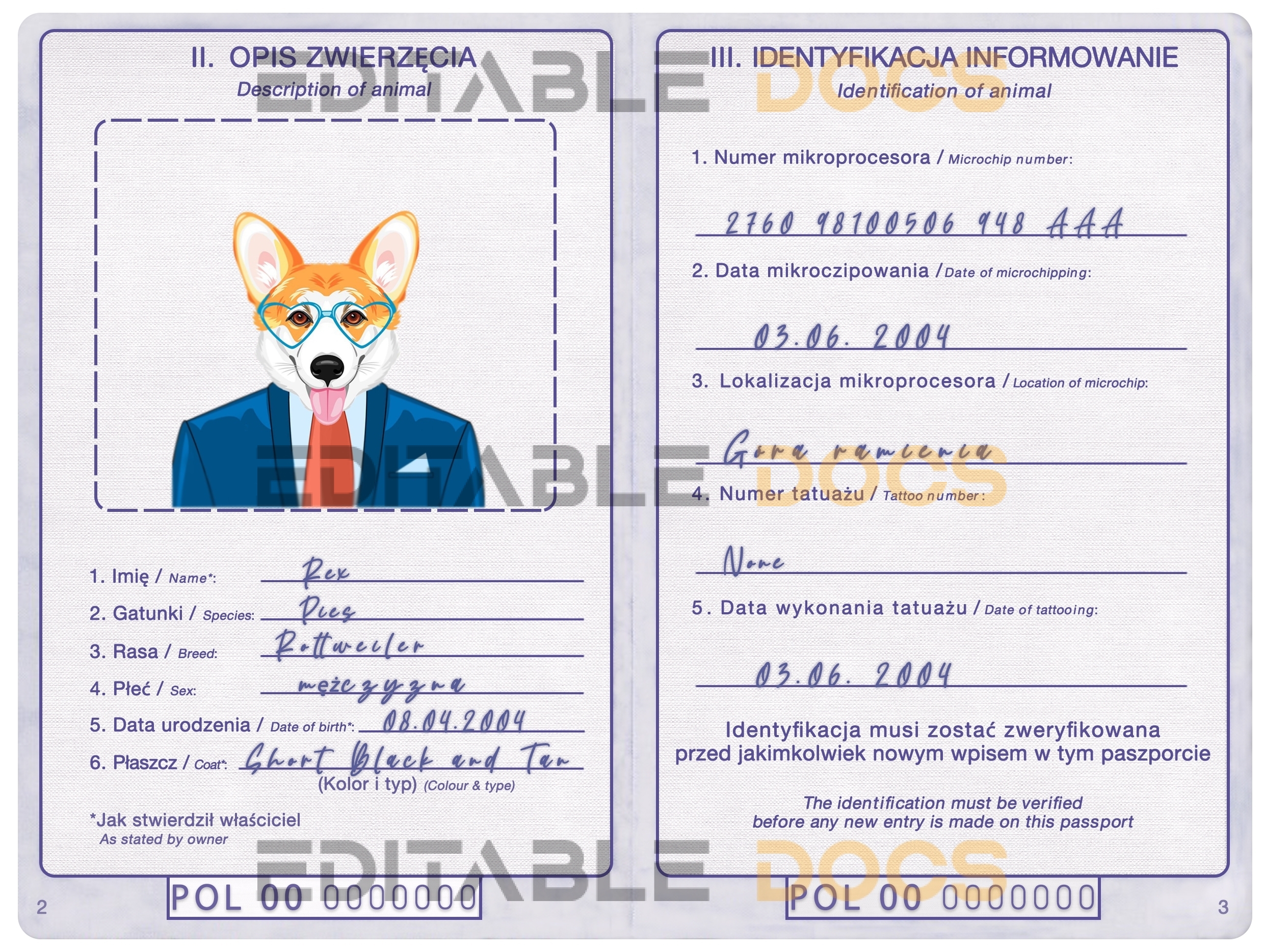 Poland dog Fake PSD Passport | Instant Download