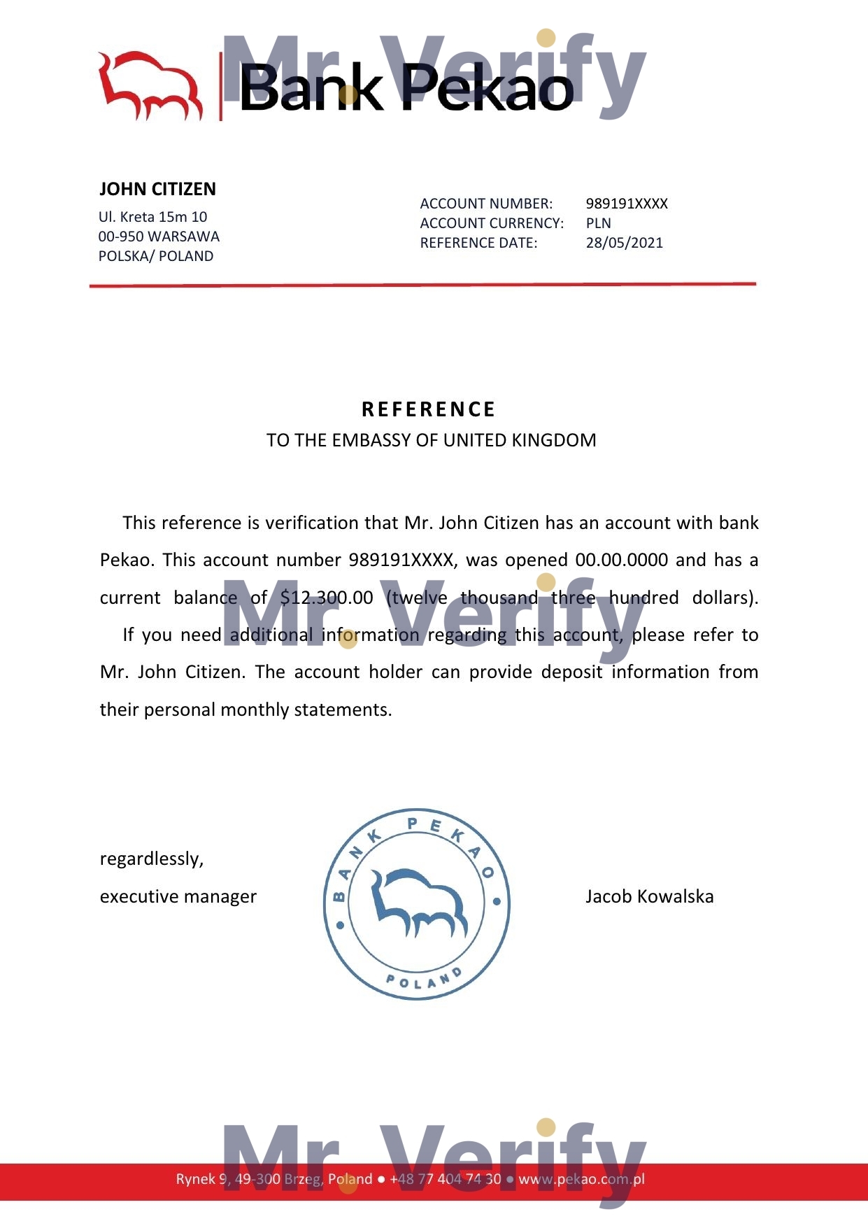 Download Poland Bank Pekao Bank Reference Letter Templates | Editable Word