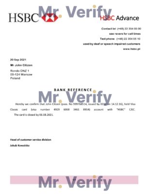 Download Poland HSBC Advance Bank Reference Letter Templates | Editable Word