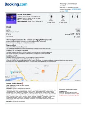 Editable Portugal Hotel Booking Form Template | Fillable PDF