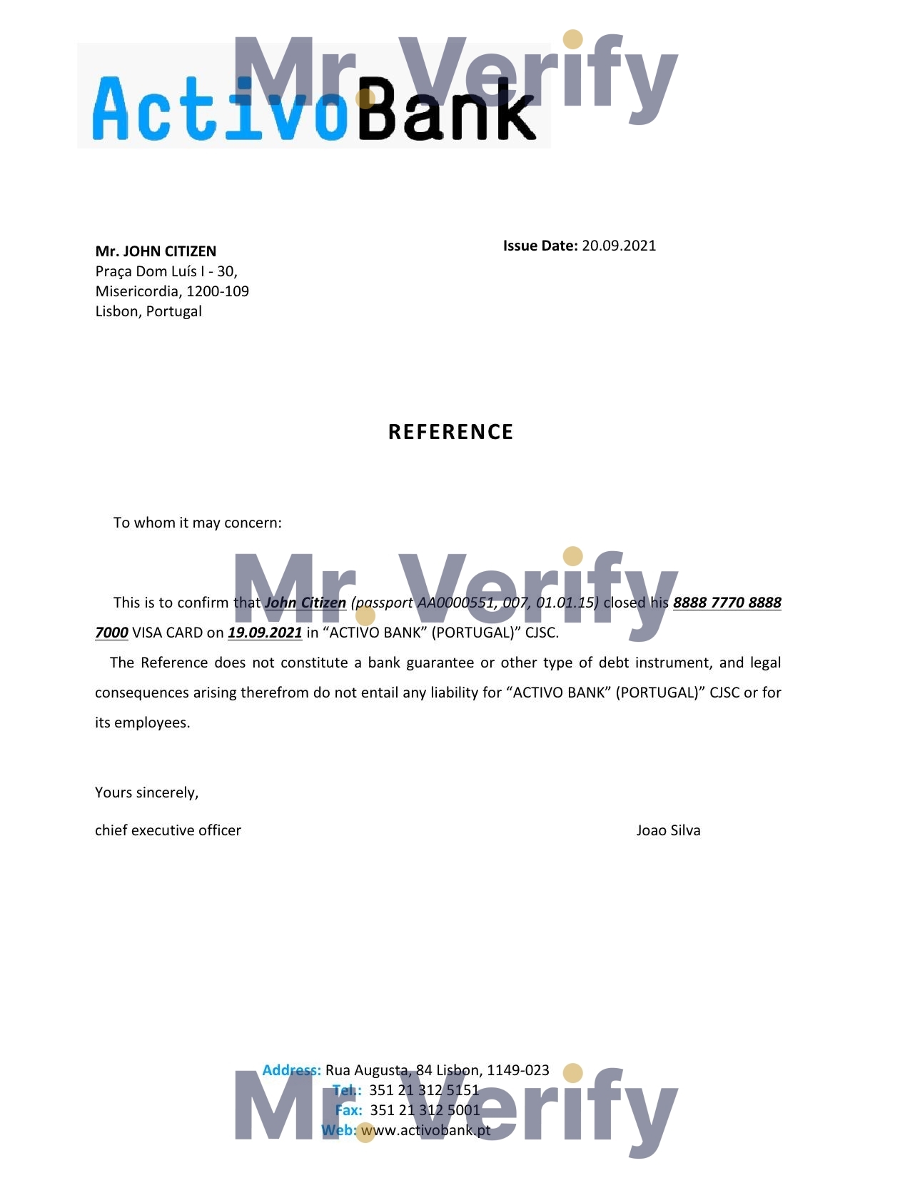 Download Portugal Activobank Bank Reference Letter Templates | Editable Word