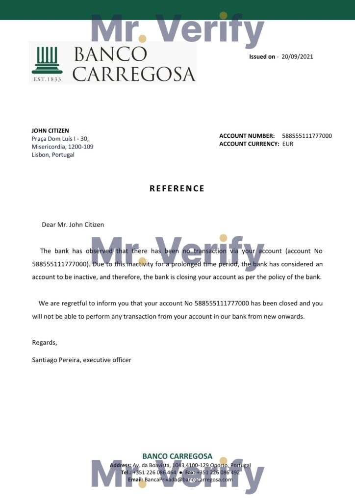 Download Portugal Banco Carregosa Bank Reference Letter Templates | Editable Word