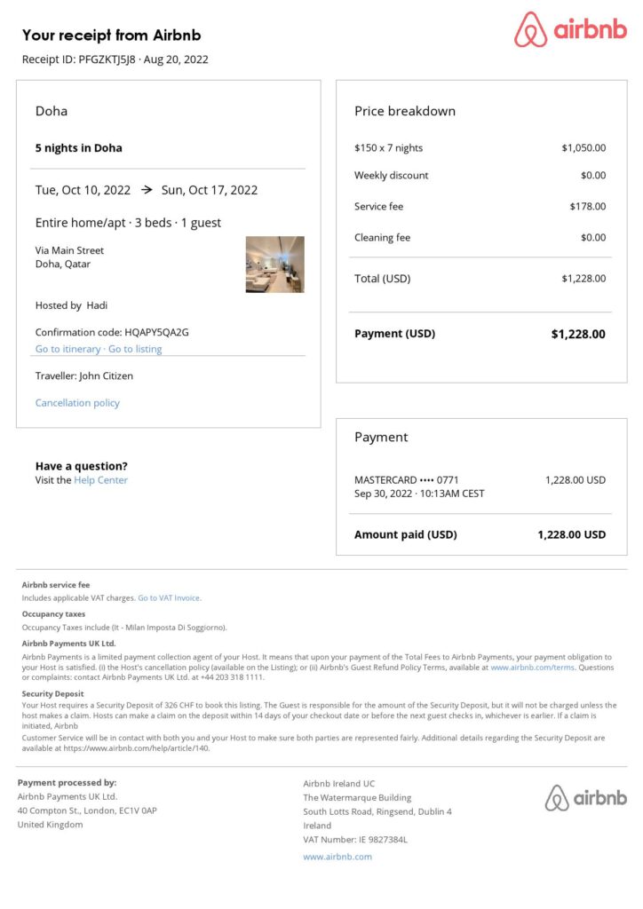 Editable Qatar Hotel Booking Form Template | Fillable PDF