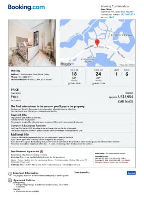 Editable Qatar Hotel Booking Form Template | Fillable PDF