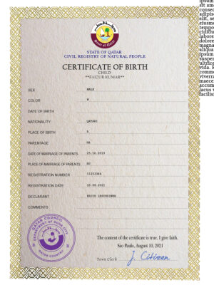 Authentic Qatar Birth Certificate Template | Customize and Download Online