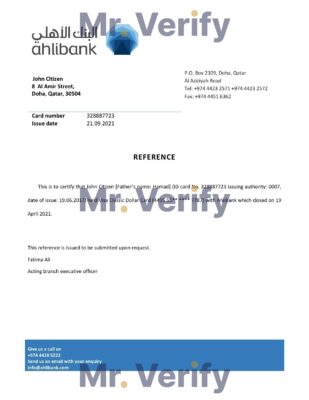 Download Qatar Ahlibank Bank Reference Letter Templates | Editable Word