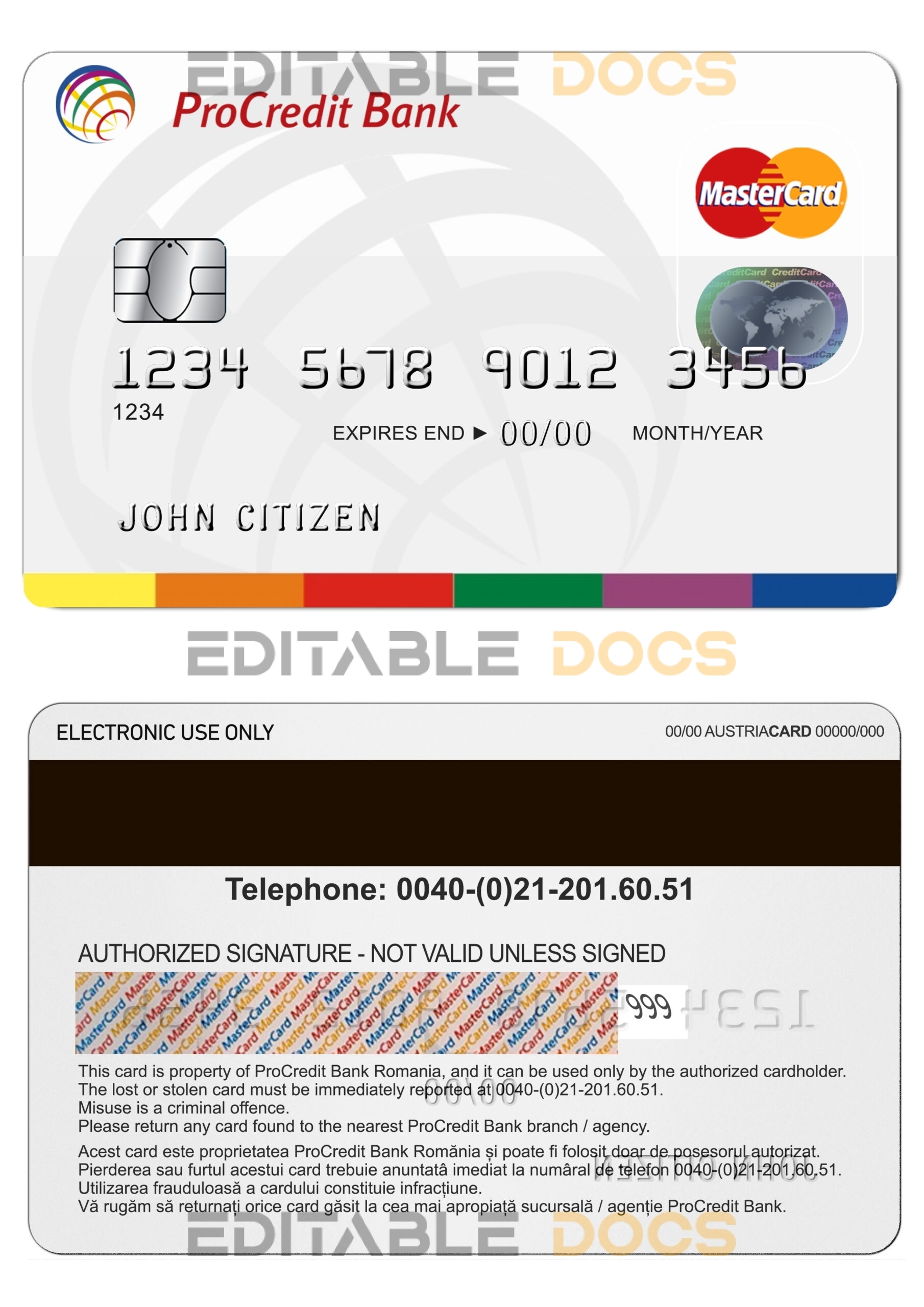Fillable Romania ProCredit Bank mastercard credit card Templates | Layer-Based PSD