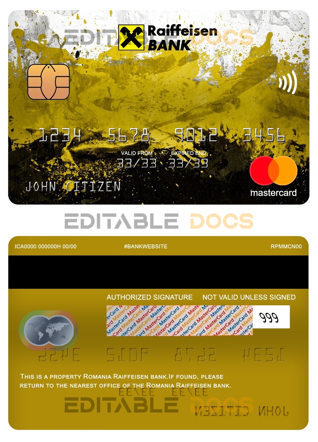 Fillable Romania Raiffeisen bank mastercard Templates | Layer-Based PSD
