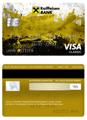 Editable Romania Raiffeisen bank visa classic card Templates in PSD Format