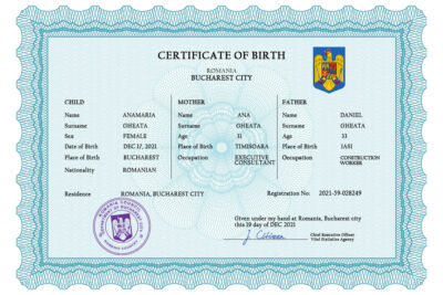 Authentic Romania Birth Certificate Template | Customize and Download Online