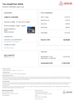 Editable Russia Hotel Booking Form Template | Fillable PDF