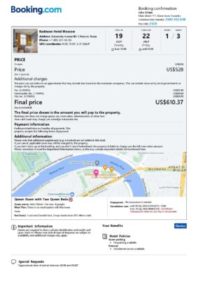 Editable Russia Hotel Booking Form Template | Fillable PDF