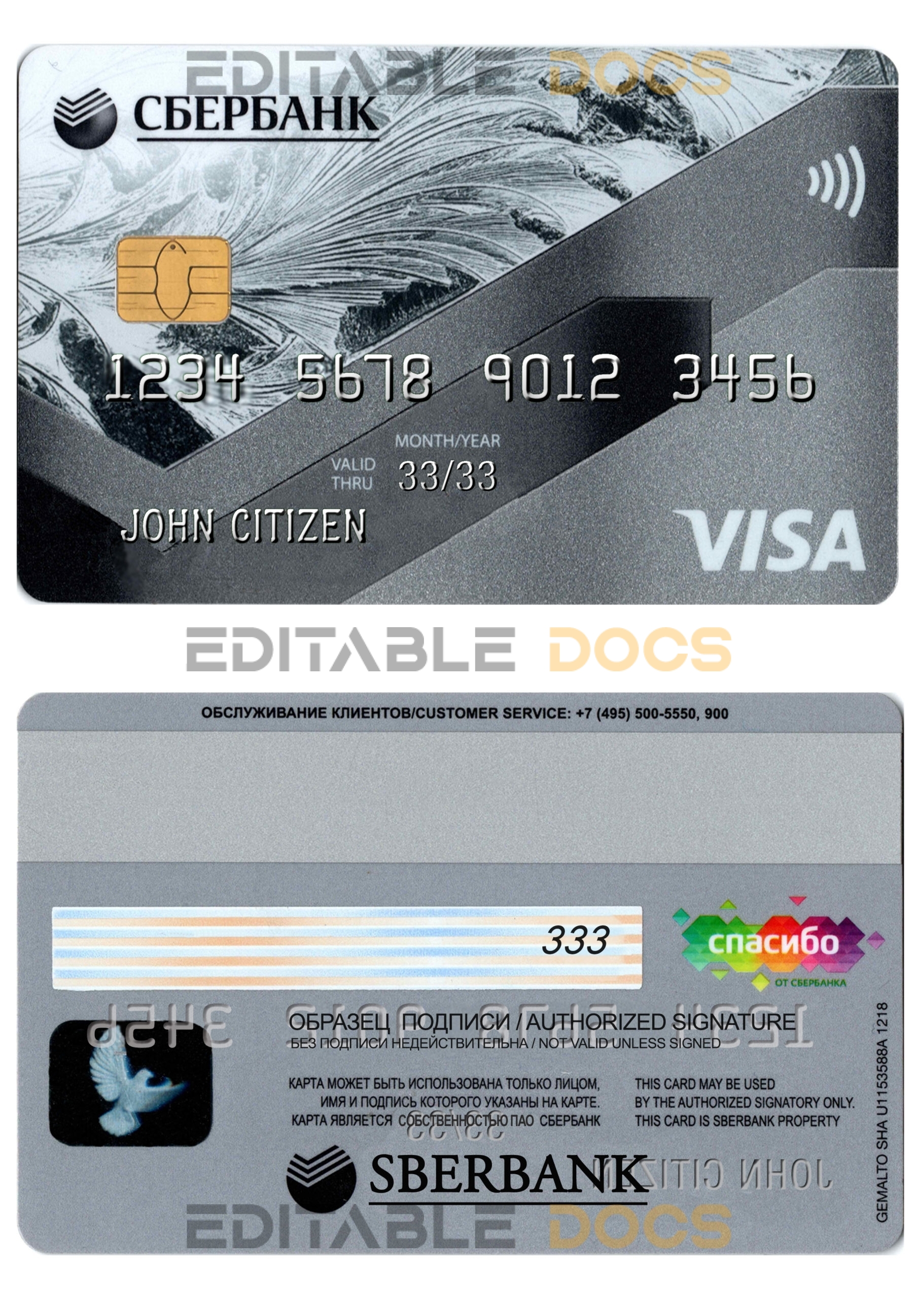 Fillable Russia Sberbank visa credit card Templates | Layer-Based PSD