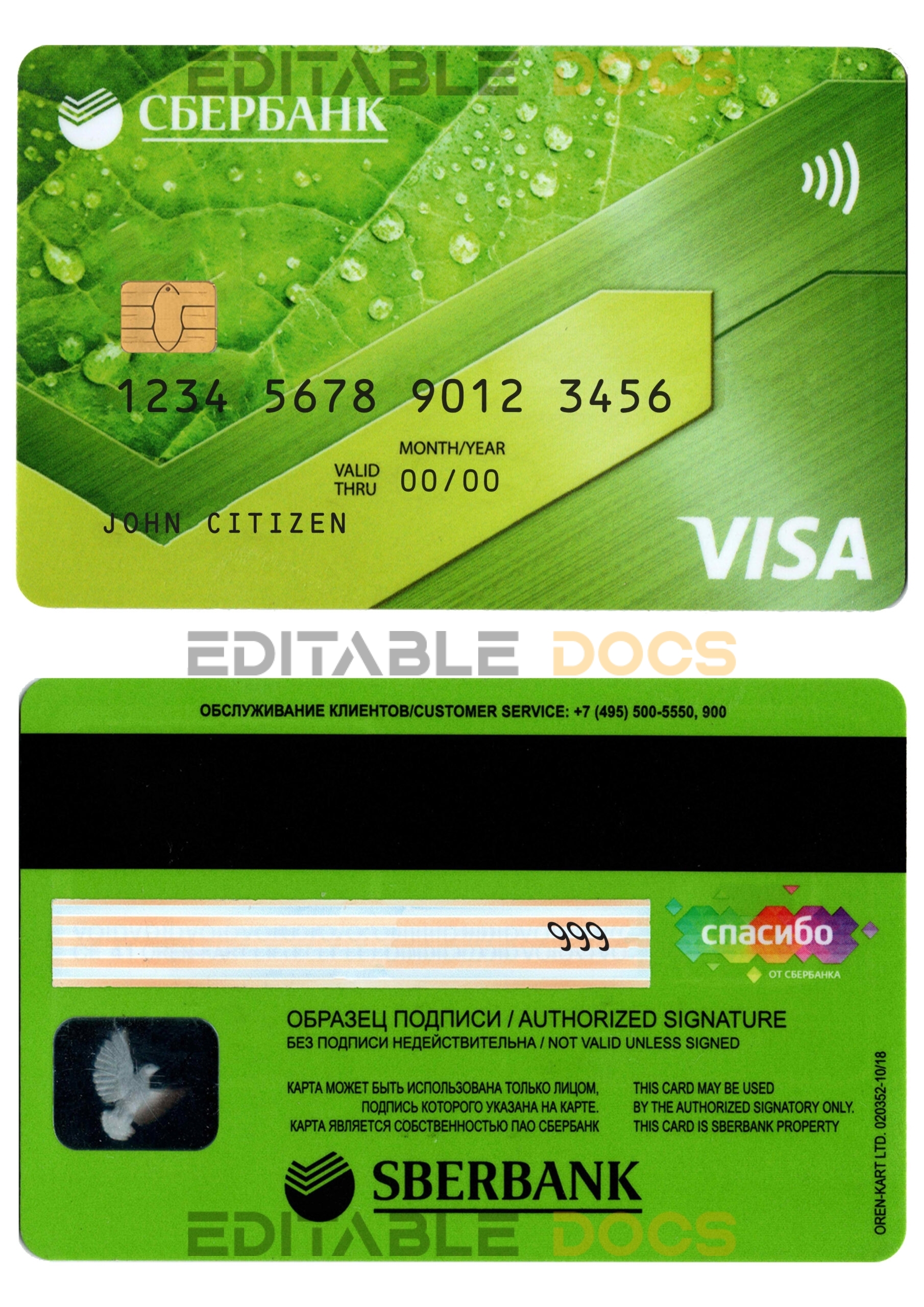 Editable Russia Sberbank visa credit card Templates in PSD Format