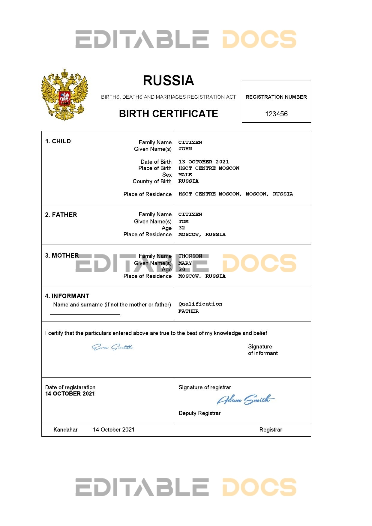 Authentic Russia vital record Birth Certificate Template | Customize and Download Online