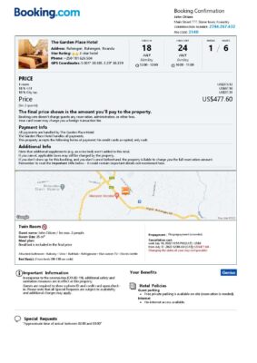 Editable Rwanda Hotel Booking Form Template | Fillable PDF