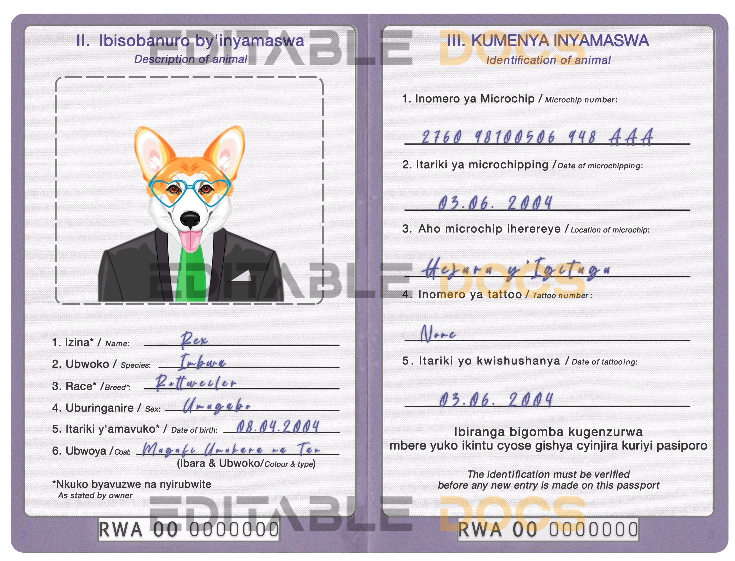 Rwanda dog Fake PSD Passport | Instant Download