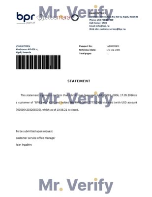 Download Rwanda BPR Atlasmara Bank Reference Letter Templates | Editable Word