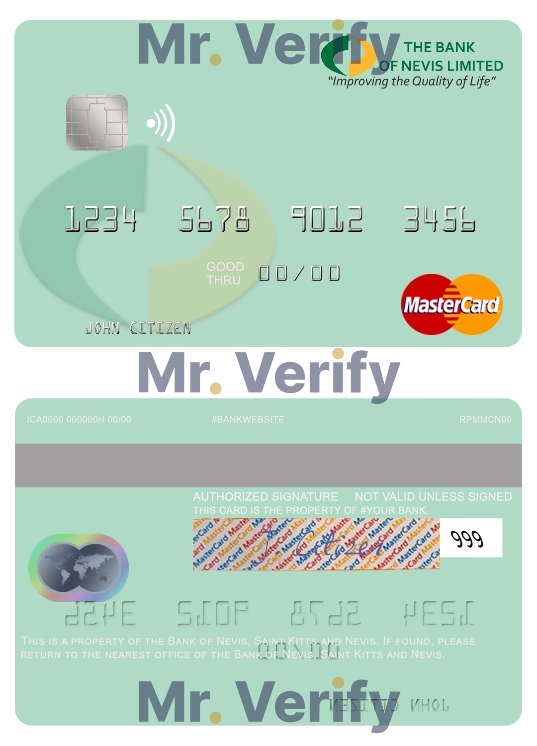 Editable Saint Kitts and Nevis Bank of Nevis mastercard credit card Templates in PSD Format