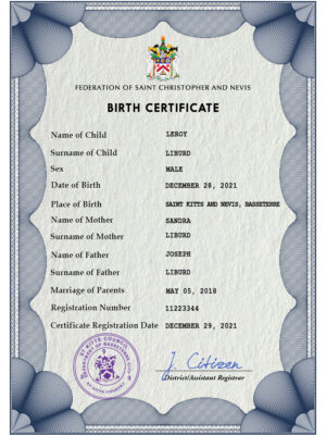 Authentic Saint Kitts Birth Certificate Template | Customize and Download Online