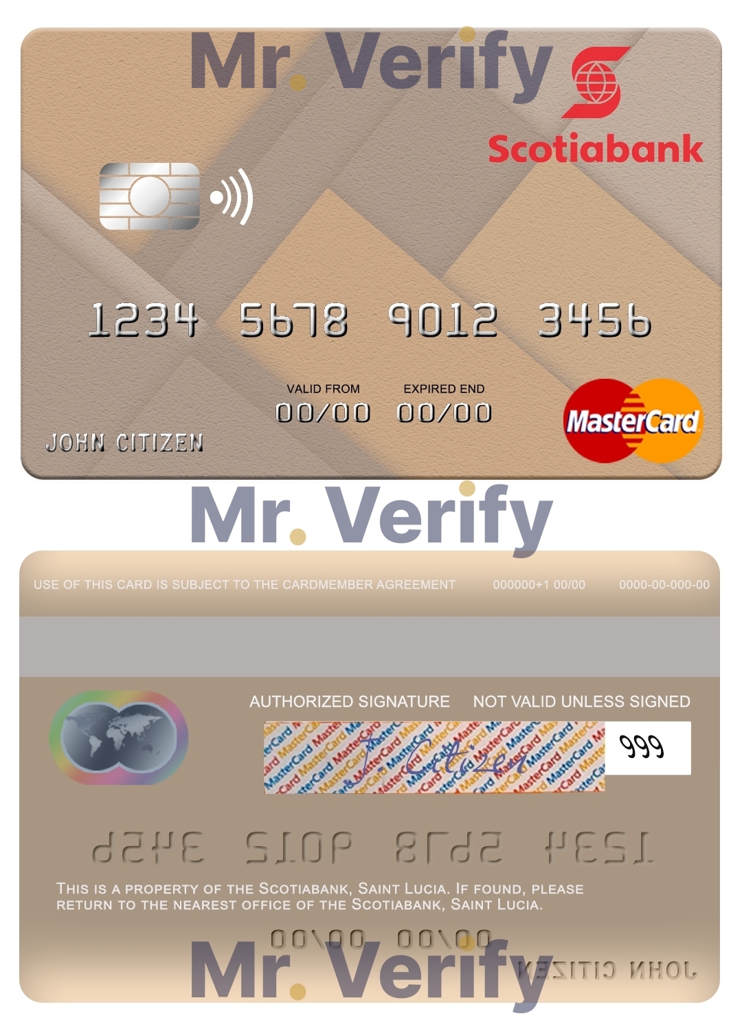 Editable Saint Lucia Scotiabank mastercard credit card Templates in PSD Format