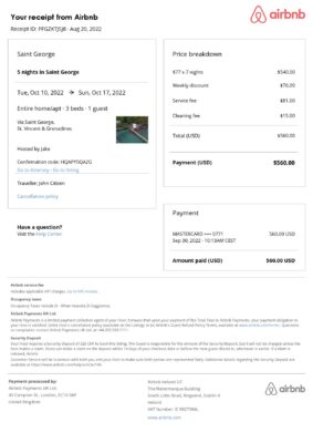 Editable Saint Vincent and the Grenadines Hotel Booking Form Template | Fillable PDF