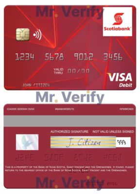Fillable Saint Vincent and the Grenadines Bank of Nova Scotia visa debit card Templates | Layer-Based PSD