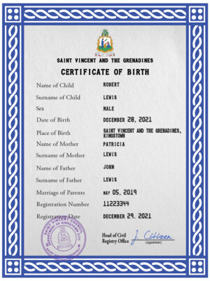 Authentic Saint Vincent and the Grenadines Birth Certificate Template | Customize and Download Online