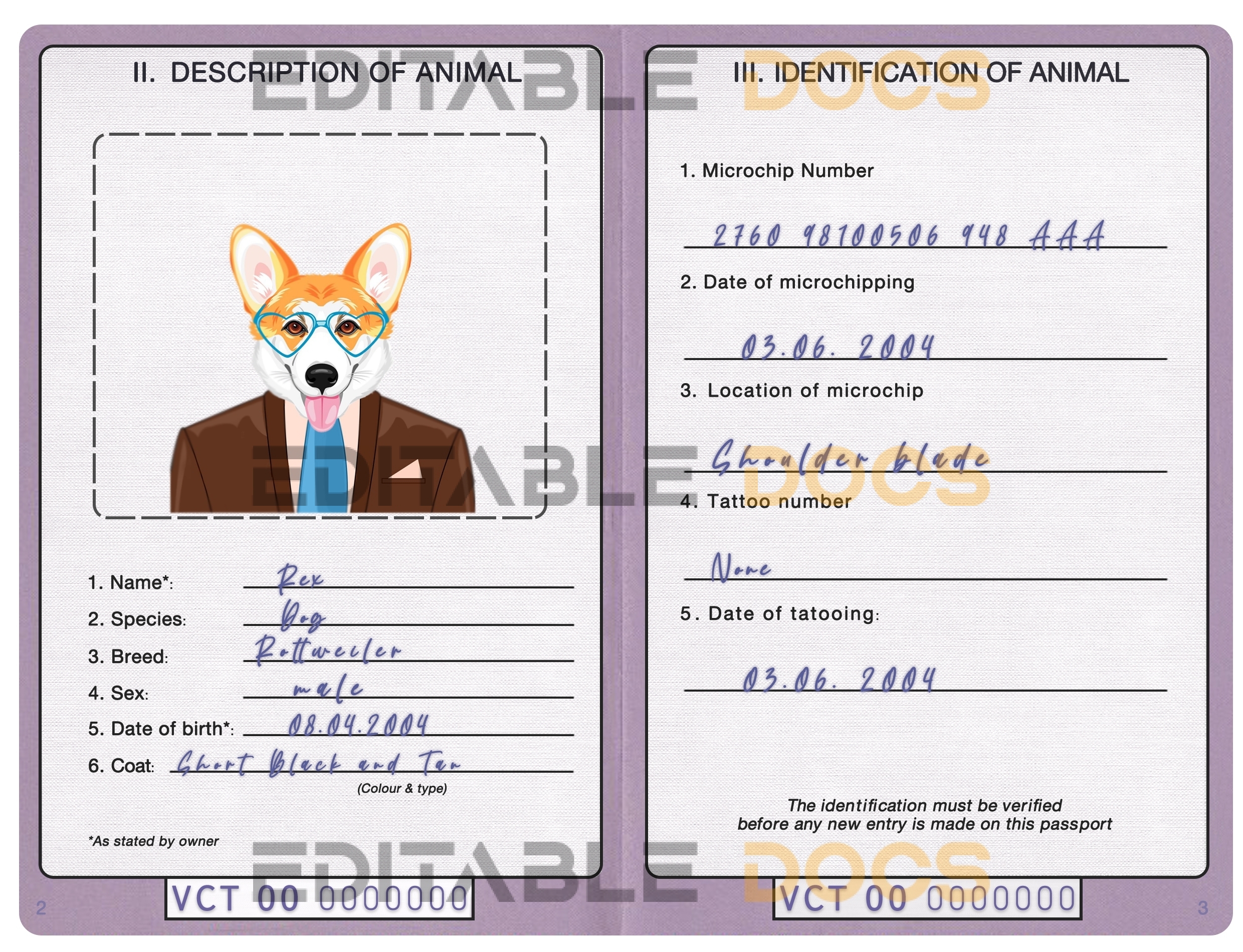 Saint Vincent and the Grenadines dog Fake PSD Passport | Instant Download