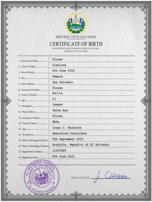 Salvador vital record birth certificate PSD template