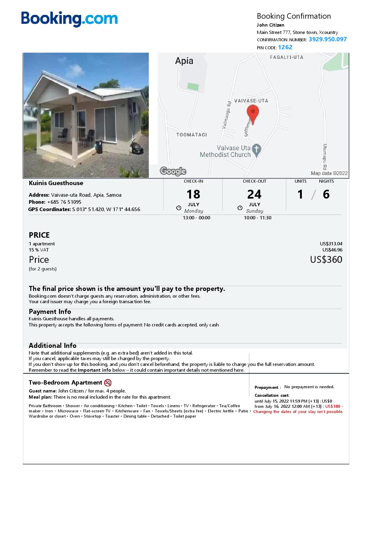 Customizable Samoa Airbnb Reservation Template | Word & PDF Formats